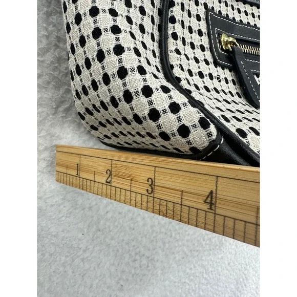 Ann Taylor LOFT Woven Polka Dot Shoulder Bag Satchel Purse Gold Accents - Picture 9 of 9